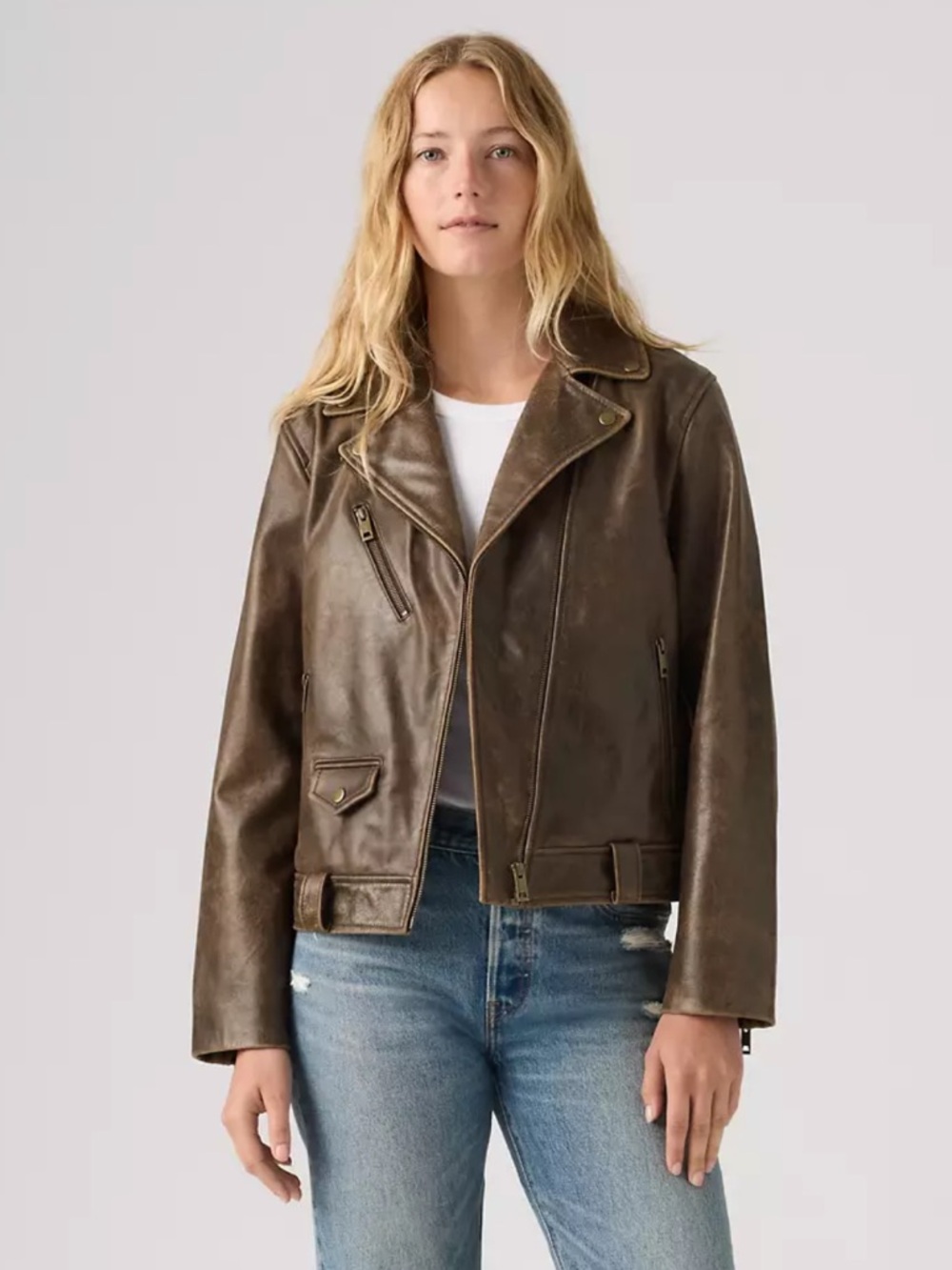 Levi's Dark Brown real Leather Moto Jacket (BC)
